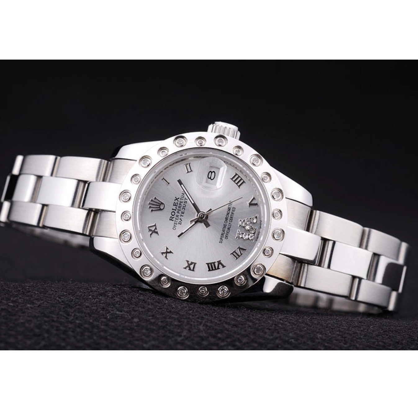Good copy rolex watches 7474 Dial Rolex Silver Diamonds Bezel Polished Datejust Silver 0821